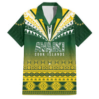 Cook Islands Rugby Custom Family Matching Off The Shoulder Long Sleeve Dress and Hawaiian Shirt Kuki Avaiki LT7 Dad's Shirt - Short Sleeve Yellow Green - Polynesian Pride