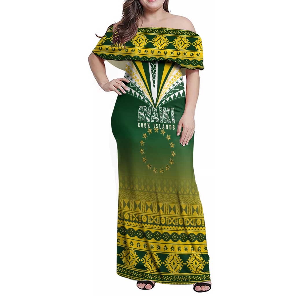 Cook Islands Rugby Custom Family Matching Off Shoulder Maxi Dress and Hawaiian Shirt Kuki Avaiki - Polynesian Pride