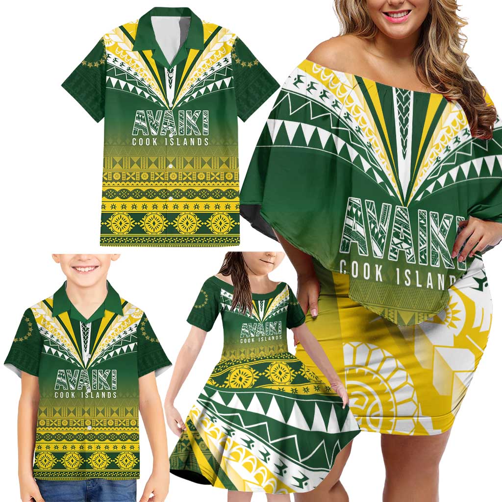 Cook Islands Rugby Custom Family Matching Off Shoulder Short Dress and Hawaiian Shirt Kuki Avaiki - Polynesian Pride