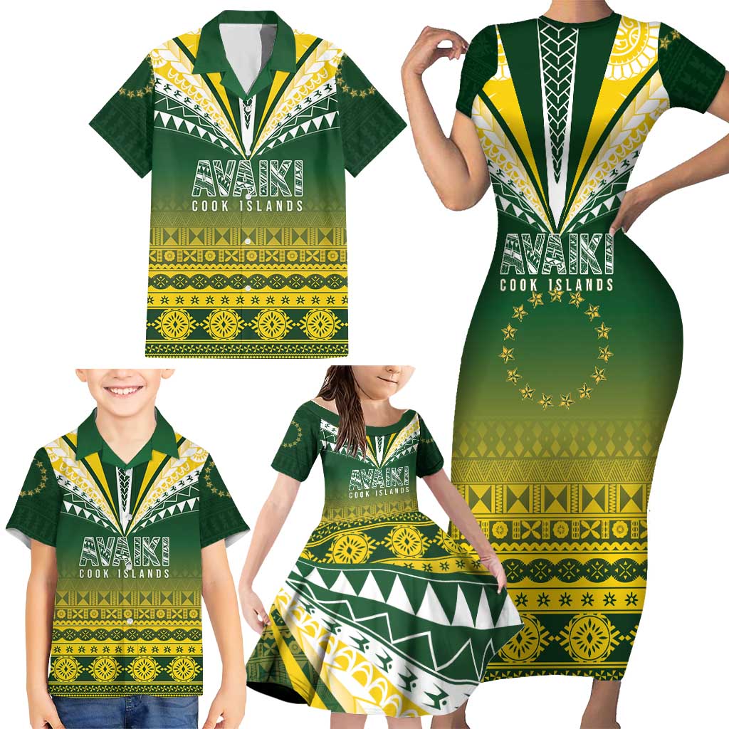 Cook Islands Rugby Custom Family Matching Short Sleeve Bodycon Dress and Hawaiian Shirt Kuki Avaiki LT7 - Polynesian Pride