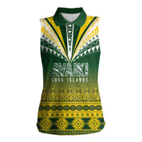 Cook Islands Rugby Custom Women Sleeveless Polo Shirt Kuki Avaiki LT7 Female Yellow Green - Polynesian Pride