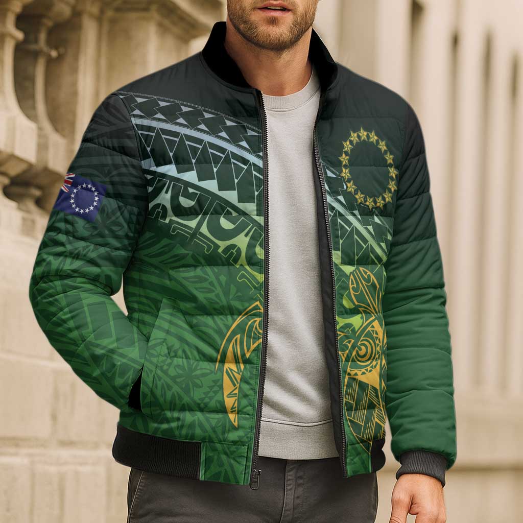 Cook Islands Rugby Kuki Avaiki Bomber Puffer Jacket Tribal Turtle - Polynesian Pride