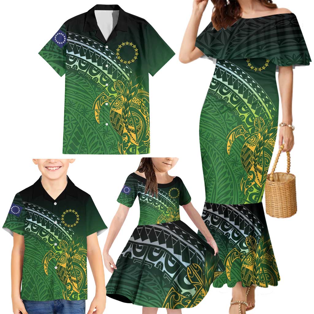 Cook Islands Rugby Kuki Avaiki Family Matching Mermaid Dress and Hawaiian Shirt Tribal Turtle LT7 - Polynesian Pride