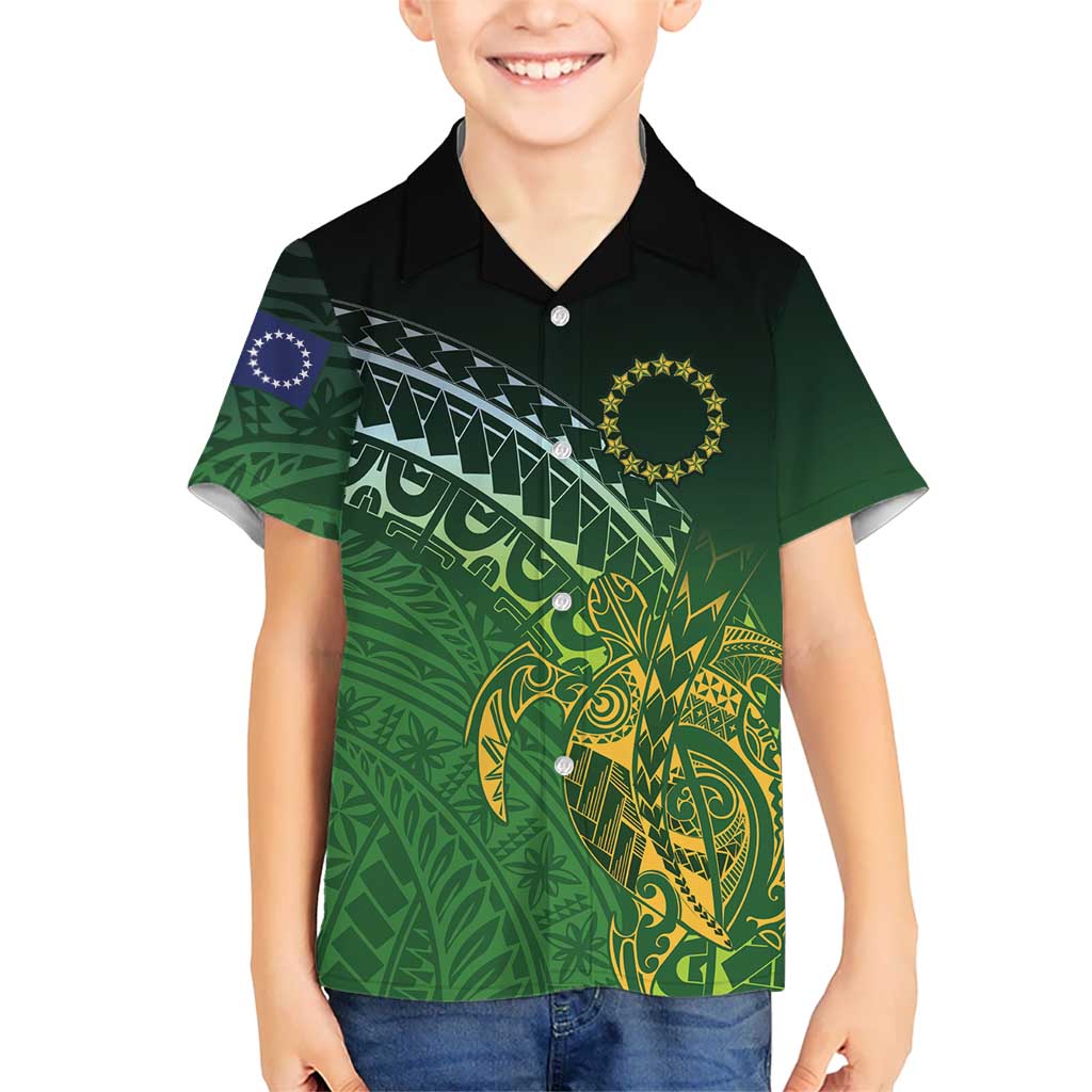 Cook Islands Rugby Kuki Avaiki Family Matching Mermaid Dress and Hawaiian Shirt Tribal Turtle LT7 Son's Shirt Dark Green - Polynesian Pride