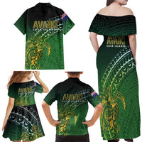 Cook Islands Rugby Kuki Avaiki Family Matching Off Shoulder Maxi Dress and Hawaiian Shirt Tribal Turtle LT7 - Polynesian Pride