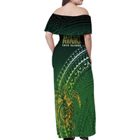 Cook Islands Rugby Kuki Avaiki Family Matching Off Shoulder Maxi Dress and Hawaiian Shirt Tribal Turtle LT7 - Polynesian Pride
