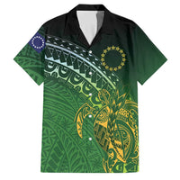 Cook Islands Rugby Kuki Avaiki Family Matching Off Shoulder Short Dress and Hawaiian Shirt Tribal Turtle LT7 Dad's Shirt - Short Sleeve Dark Green - Polynesian Pride