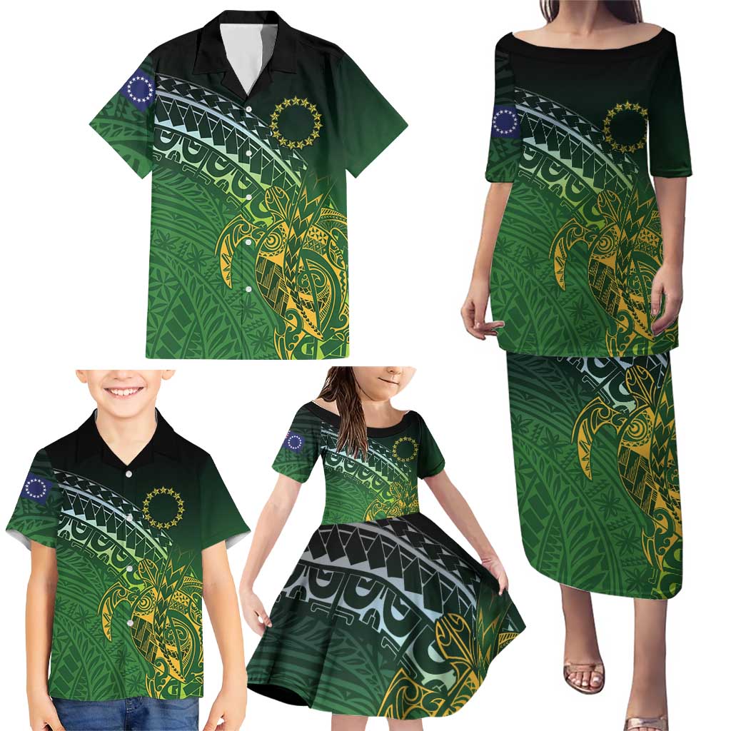 Cook Islands Rugby Kuki Avaiki Family Matching Puletasi and Hawaiian Shirt Tribal Turtle - Polynesian Pride