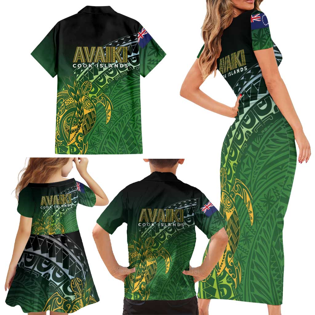 Cook Islands Rugby Kuki Avaiki Family Matching Short Sleeve Bodycon Dress and Hawaiian Shirt Tribal Turtle LT7 - Polynesian Pride
