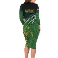 Cook Islands Rugby Kuki Avaiki Long Sleeve Bodycon Dress Tribal Turtle - Polynesian Pride
