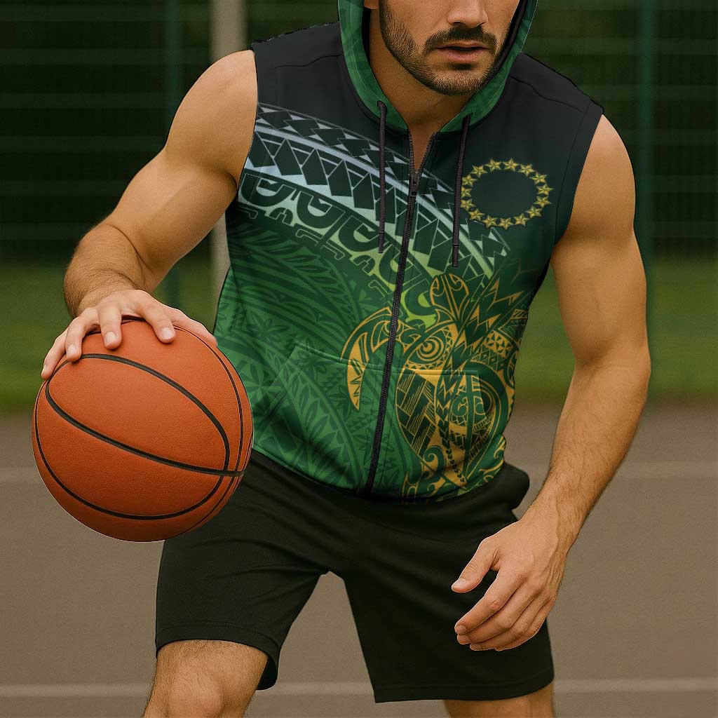 Cook Islands Rugby Kuki Avaiki Sleeveless Zip Hoodie Tribal Turtle - Polynesian Pride