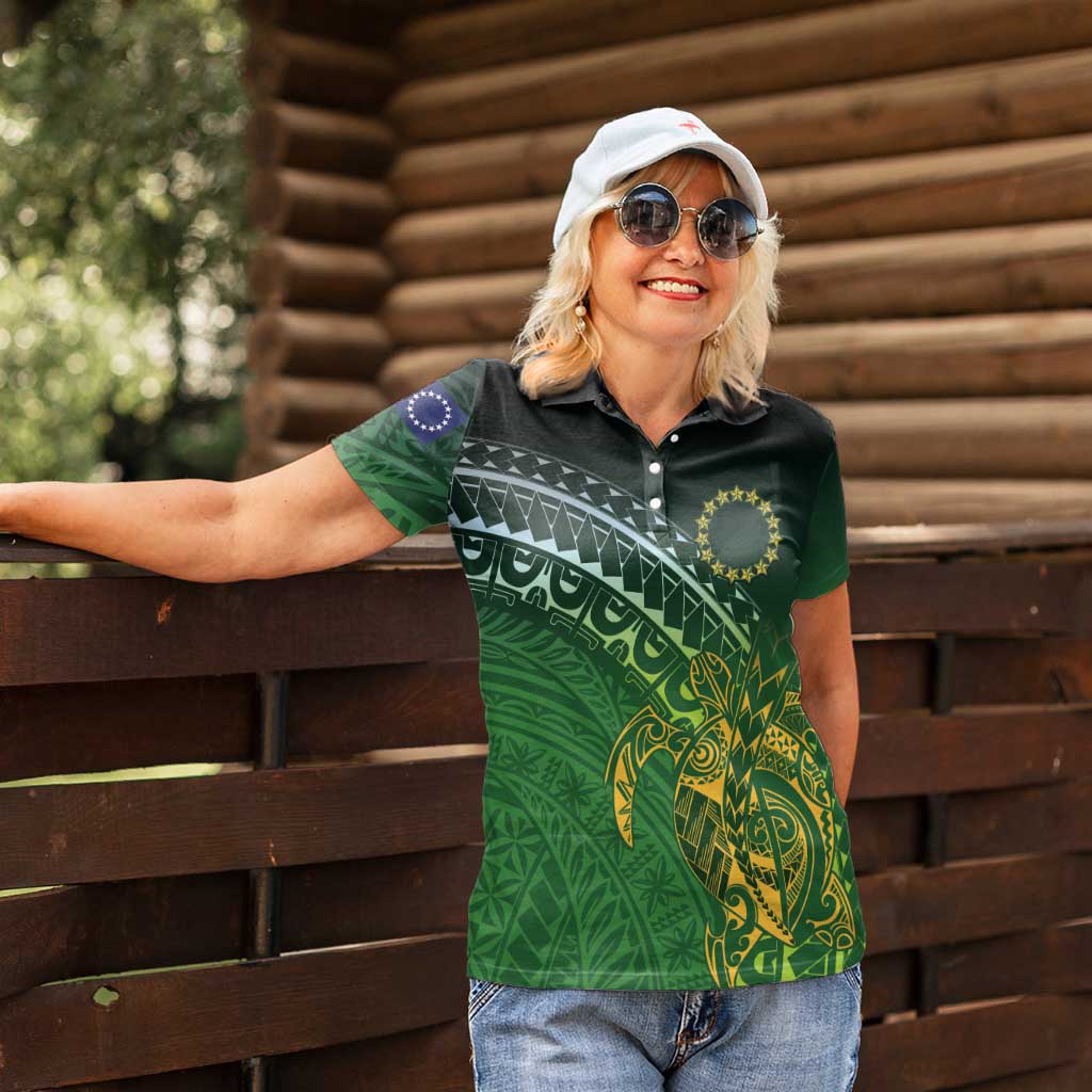 Cook Islands Rugby Kuki Avaiki Women Polo Shirt Tribal Turtle - Polynesian Pride