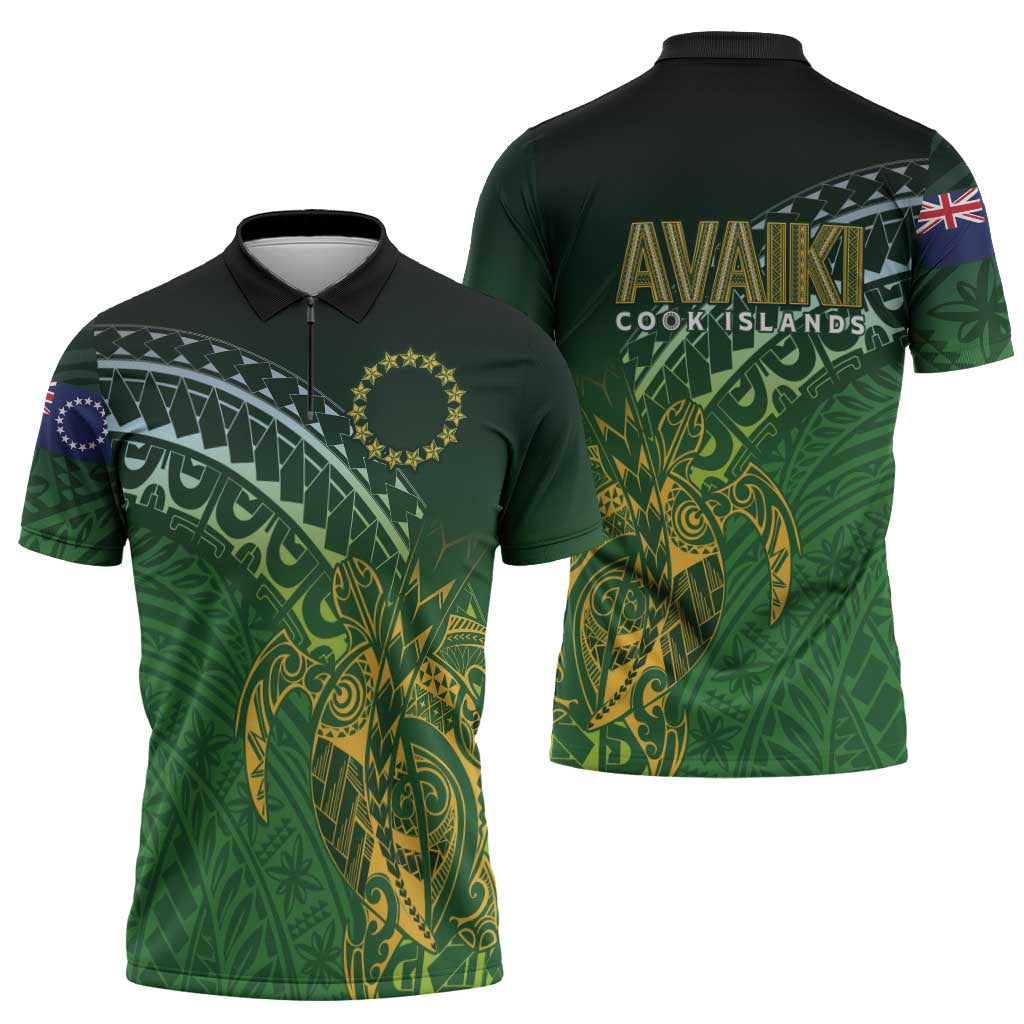 Cook Islands Rugby Kuki Avaiki Zipper Polo Shirt Tribal Turtle - Polynesian Pride