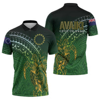 Cook Islands Rugby Kuki Avaiki Zipper Polo Shirt Tribal Turtle - Polynesian Pride