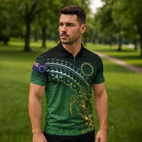 Cook Islands Rugby Kuki Avaiki Zipper Polo Shirt Tribal Turtle - Polynesian Pride
