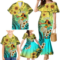 Honolulu Hawaii Family Matching Mermaid Dress and Hawaiian Shirt Ilima Plumeria with Hula Girl LT7 - Polynesian Pride