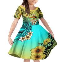 Honolulu Hawaii Kid Short Sleeve Dress Ilima Plumeria with Hula Girl LT7 KID Colorful - Polynesian Pride