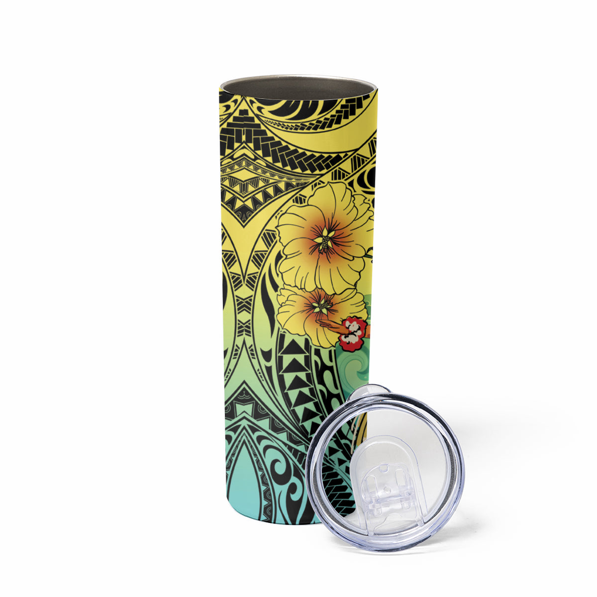 Honolulu Hawaii Skinny Tumbler Ilima Plumeria with Hula Girl