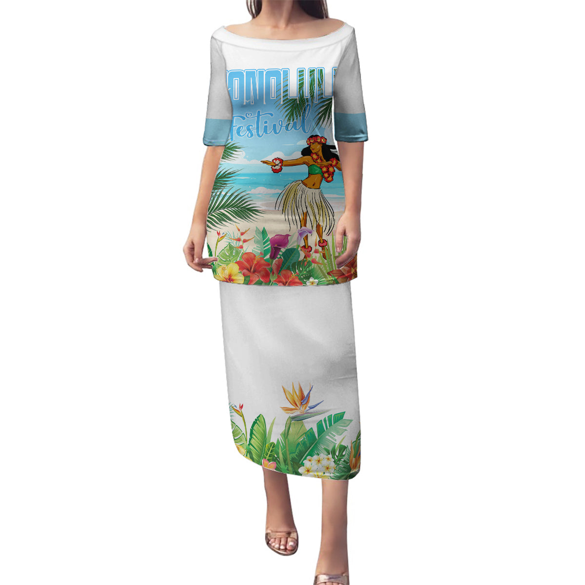 Personalised Hawaii Hula Girl Family Matching Puletasi and Hawaiian Shirt Honolulu Festival LT7 Mom's Dress Art - Polynesian Pride