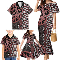 Maori Taniko Patterns Family Matching Mermaid Dress and Hawaiian Shirt Brown Patiki Motifs Mix Whakairo Ngaru LT7 - Polynesian Pride