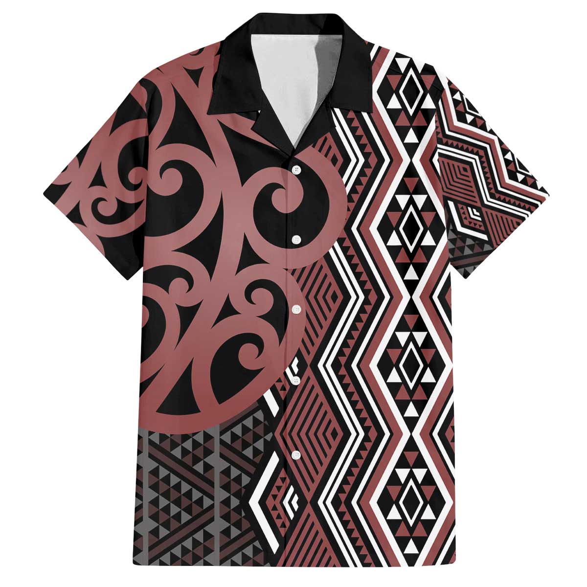 Maori Taniko Patterns Family Matching Off The Shoulder Long Sleeve Dress and Hawaiian Shirt Brown Patiki Motifs Mix Whakairo Ngaru LT7 Dad's Shirt - Short Sleeve Brown - Polynesian Pride