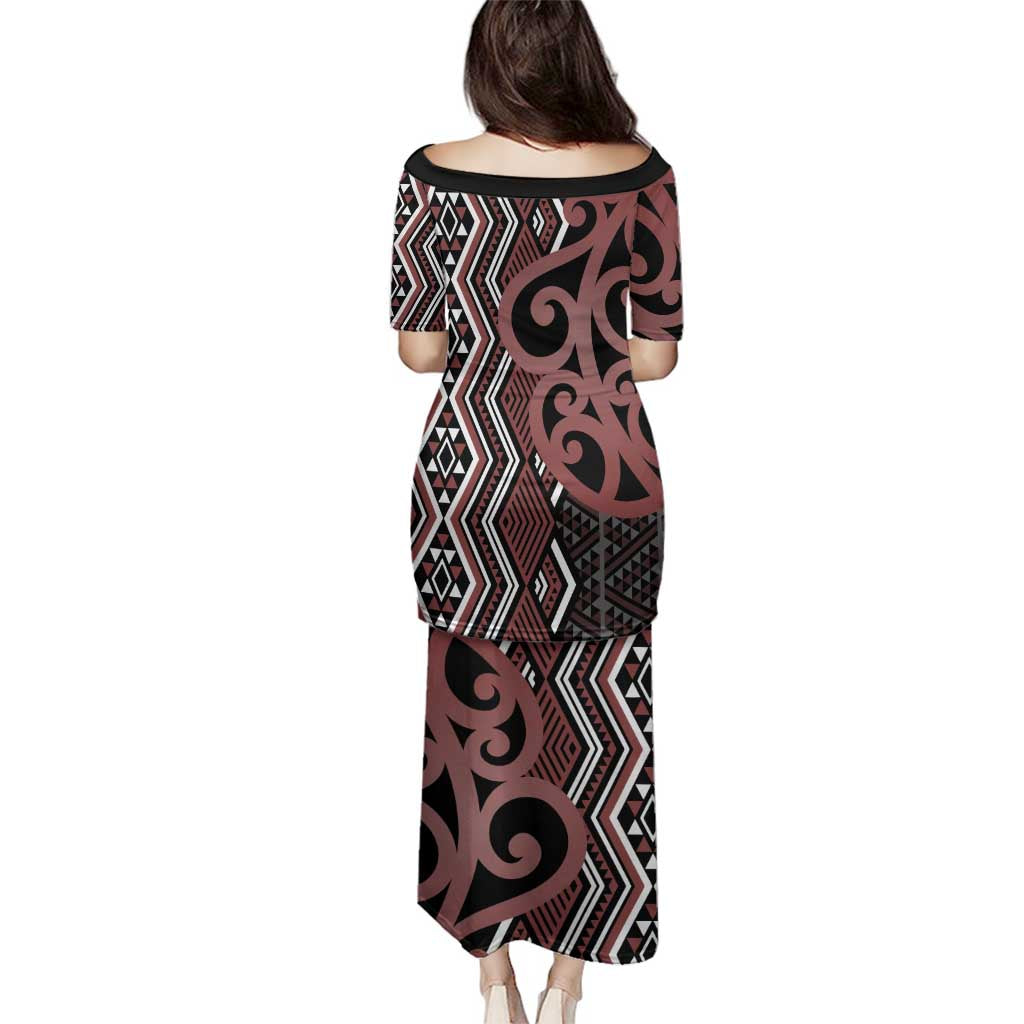 Maori Taniko Patterns Family Matching Puletasi and Hawaiian Shirt Brown Patiki Motifs Mix Whakairo Ngaru LT7 - Polynesian Pride