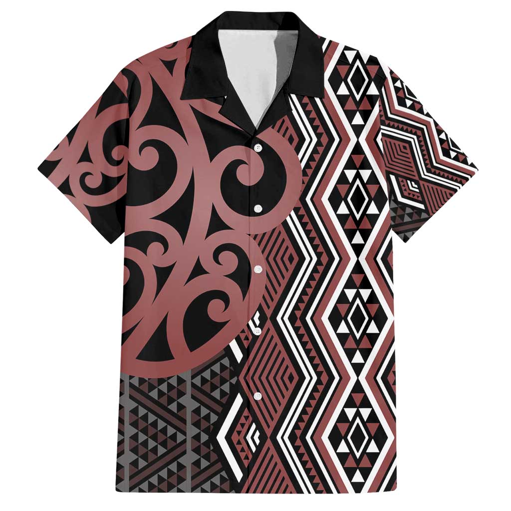 Maori Taniko Patterns Family Matching Summer Maxi Dress and Hawaiian Shirt Brown Patiki Motifs Mix Whakairo Ngaru LT7 Dad's Shirt - Short Sleeve Brown - Polynesian Pride