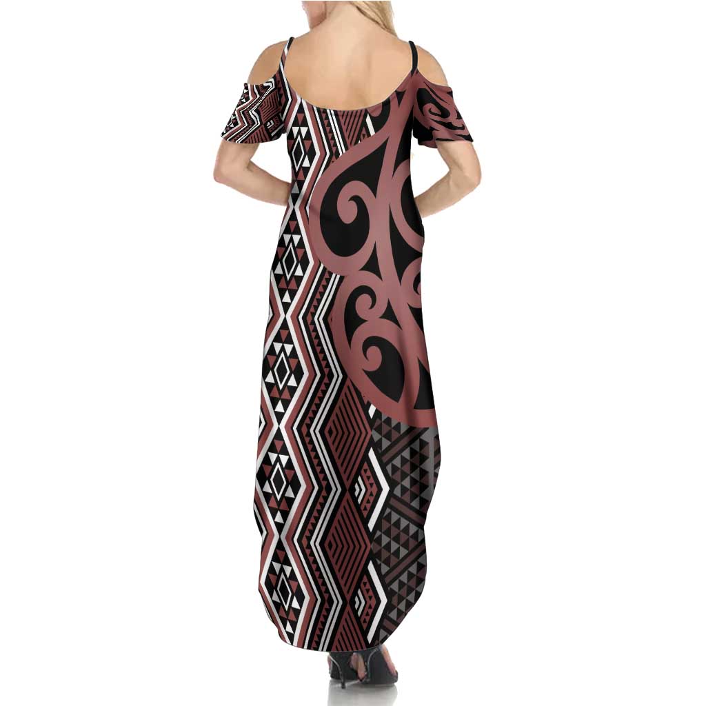 Maori Taniko Patterns Family Matching Summer Maxi Dress and Hawaiian Shirt Brown Patiki Motifs Mix Whakairo Ngaru LT7 - Polynesian Pride