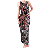 Maori Taniko Patterns Family Matching Tank Maxi Dress and Hawaiian Shirt Brown Patiki Motifs Mix Whakairo Ngaru LT7 Mom's Dress Brown - Polynesian Pride