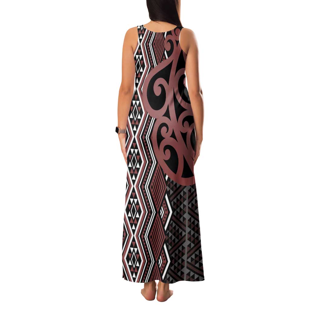 Maori Taniko Patterns Family Matching Tank Maxi Dress and Hawaiian Shirt Brown Patiki Motifs Mix Whakairo Ngaru LT7 - Polynesian Pride