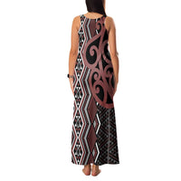 Maori Taniko Patterns Family Matching Tank Maxi Dress and Hawaiian Shirt Brown Patiki Motifs Mix Whakairo Ngaru LT7 - Polynesian Pride