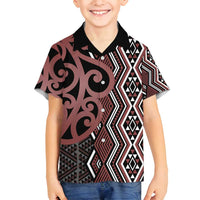 Maori Taniko Patterns Family Matching Tank Maxi Dress and Hawaiian Shirt Brown Patiki Motifs Mix Whakairo Ngaru LT7 Son's Shirt Brown - Polynesian Pride