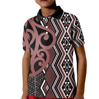 Maori Taniko Patterns Kid Polo Shirt Brown Patiki Motifs Mix Whakairo Ngaru