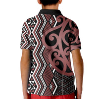 Maori Taniko Patterns Kid Polo Shirt Brown Patiki Motifs Mix Whakairo Ngaru