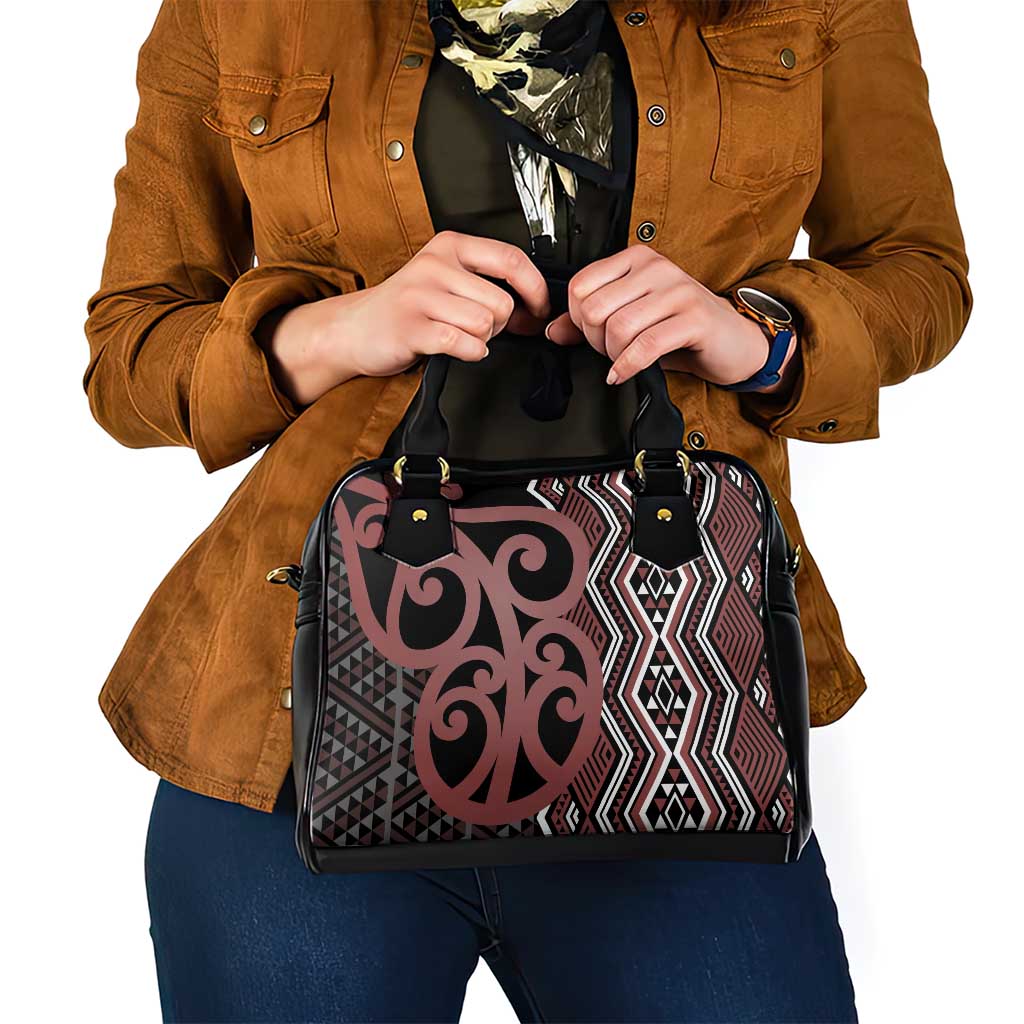 Maori Taniko Patterns Shoulder Handbag Brown Patiki Motifs Mix Whakairo Ngaru LT7 - Polynesian Pride