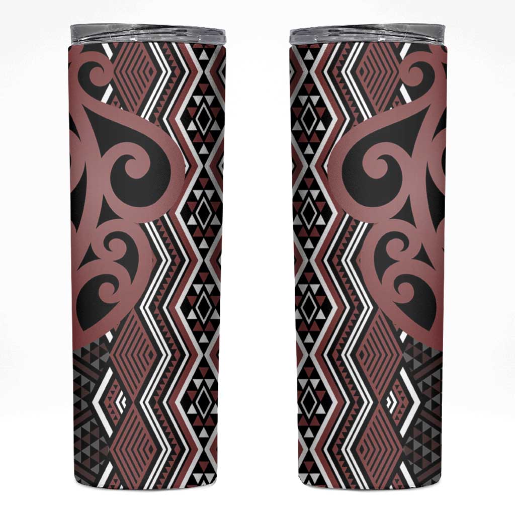 Maori Taniko Patterns Skinny Tumbler Brown Patiki Motifs Mix Whakairo Ngaru LT7 Brown - Polynesian Pride