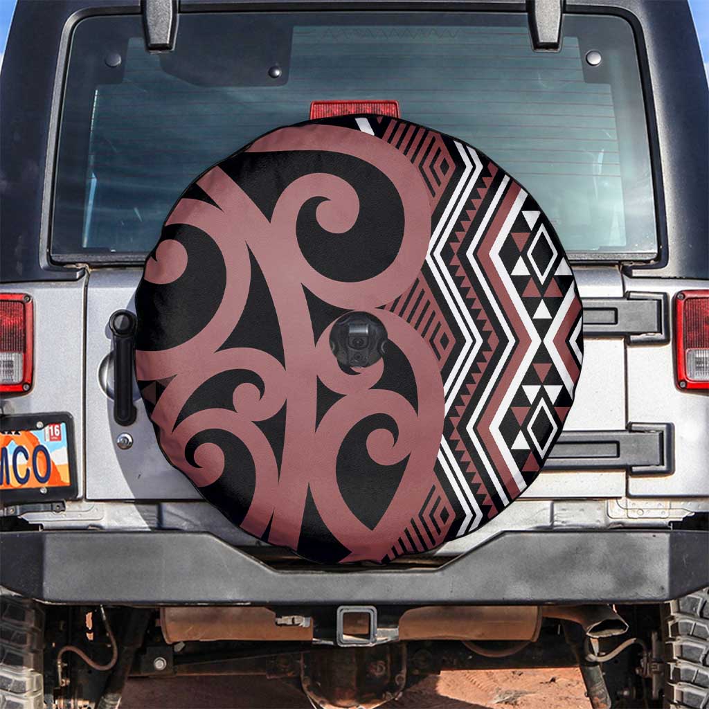 Maori Taniko Patterns Spare Tire Cover Brown Patiki Motifs Mix Whakairo Ngaru LT7 Brown - Polynesian Pride