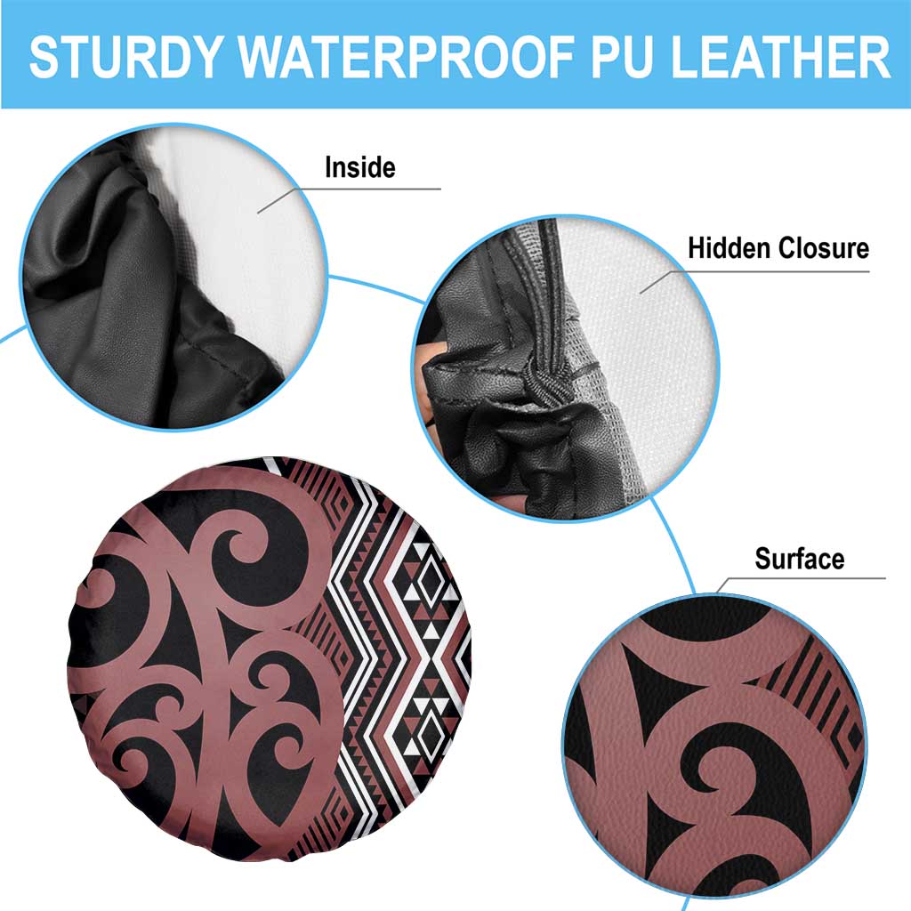 Maori Taniko Patterns Spare Tire Cover Brown Patiki Motifs Mix Whakairo Ngaru