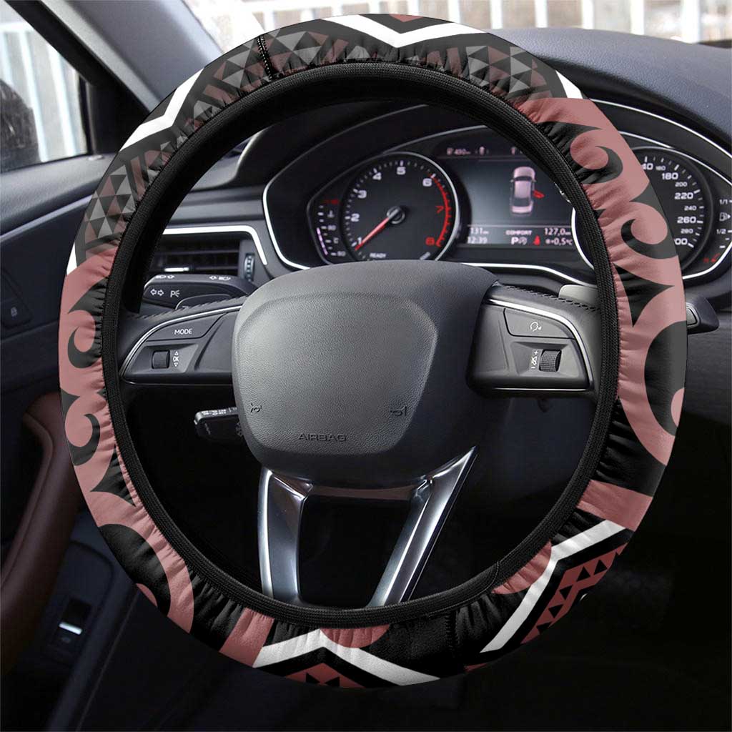 Maori Taniko Patterns Steering Wheel Cover Brown Patiki Motifs Mix Whakairo Ngaru