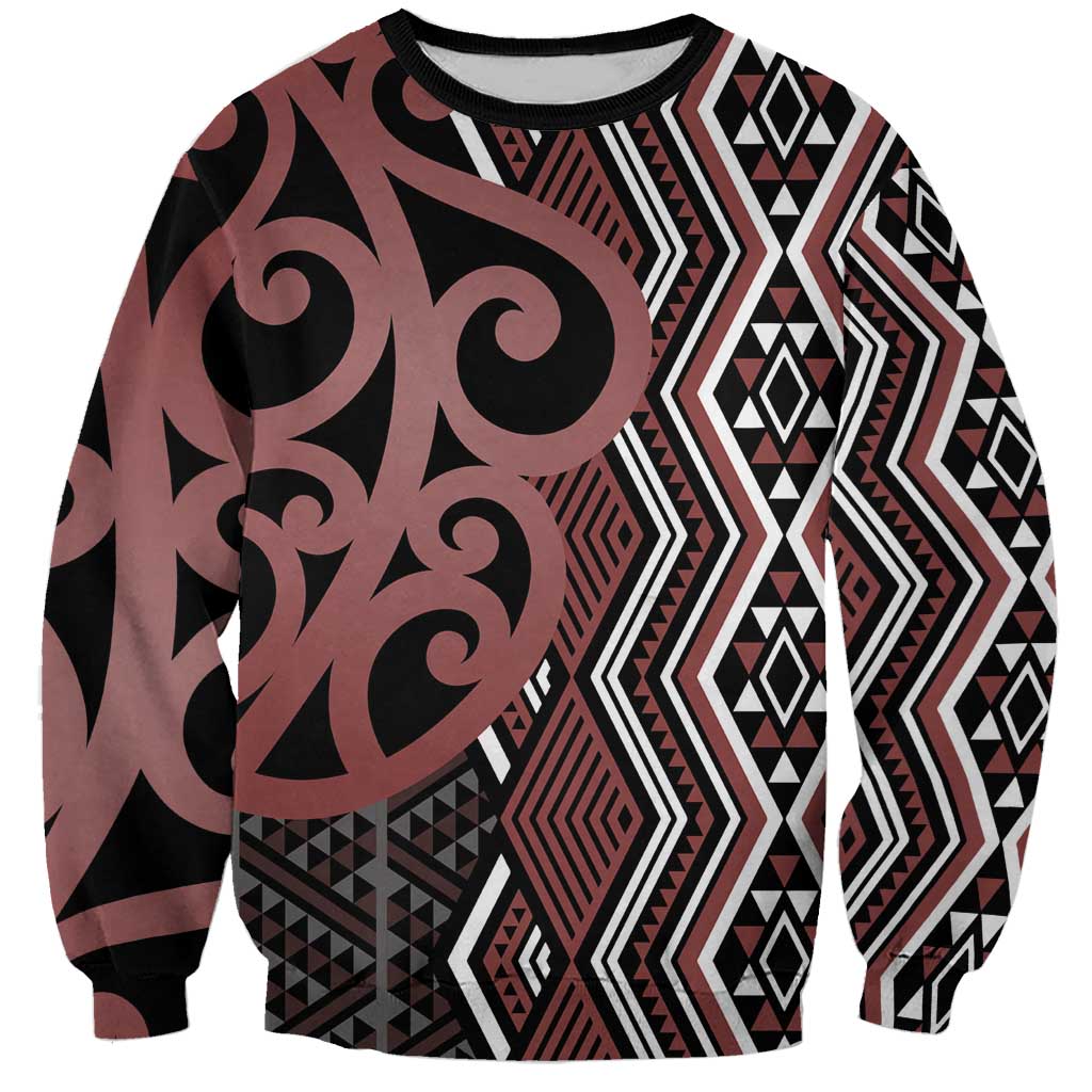 Maori Taniko Patterns Sweatshirt Brown Patiki Motifs Mix Whakairo Ngaru LT7 Unisex Brown - Polynesian Pride
