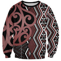Maori Taniko Patterns Sweatshirt Brown Patiki Motifs Mix Whakairo Ngaru
