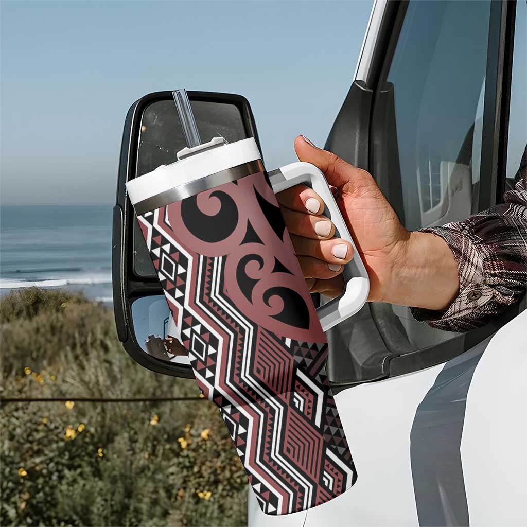 Maori Taniko Patterns Tumbler With Handle Brown Patiki Motifs Mix Whakairo Ngaru