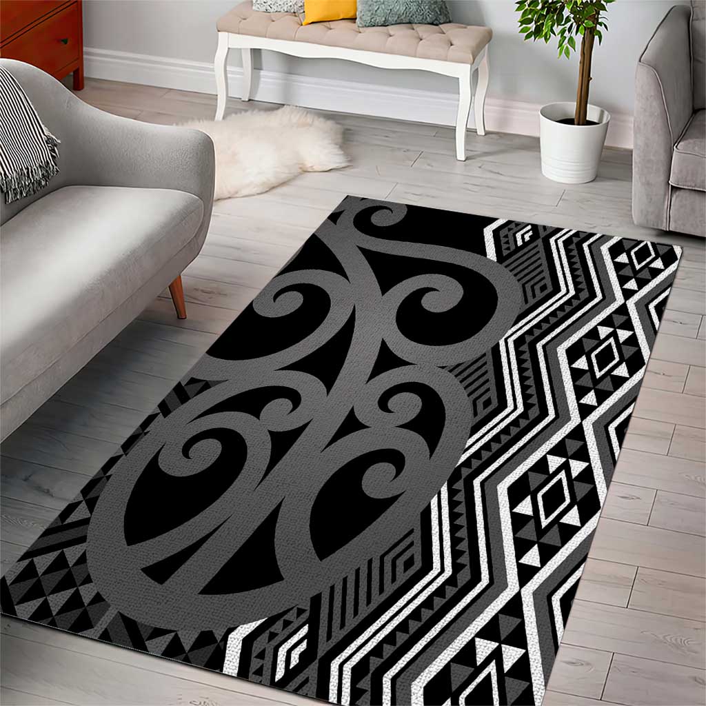 Maori Taniko Patterns Area Rug Black Patiki Motifs Mix Whakairo Ngaru LT7 - Polynesian Pride