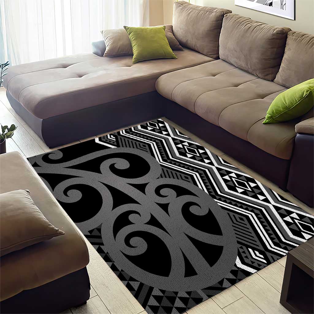 Maori Taniko Patterns Area Rug Black Patiki Motifs Mix Whakairo Ngaru LT7 - Polynesian Pride