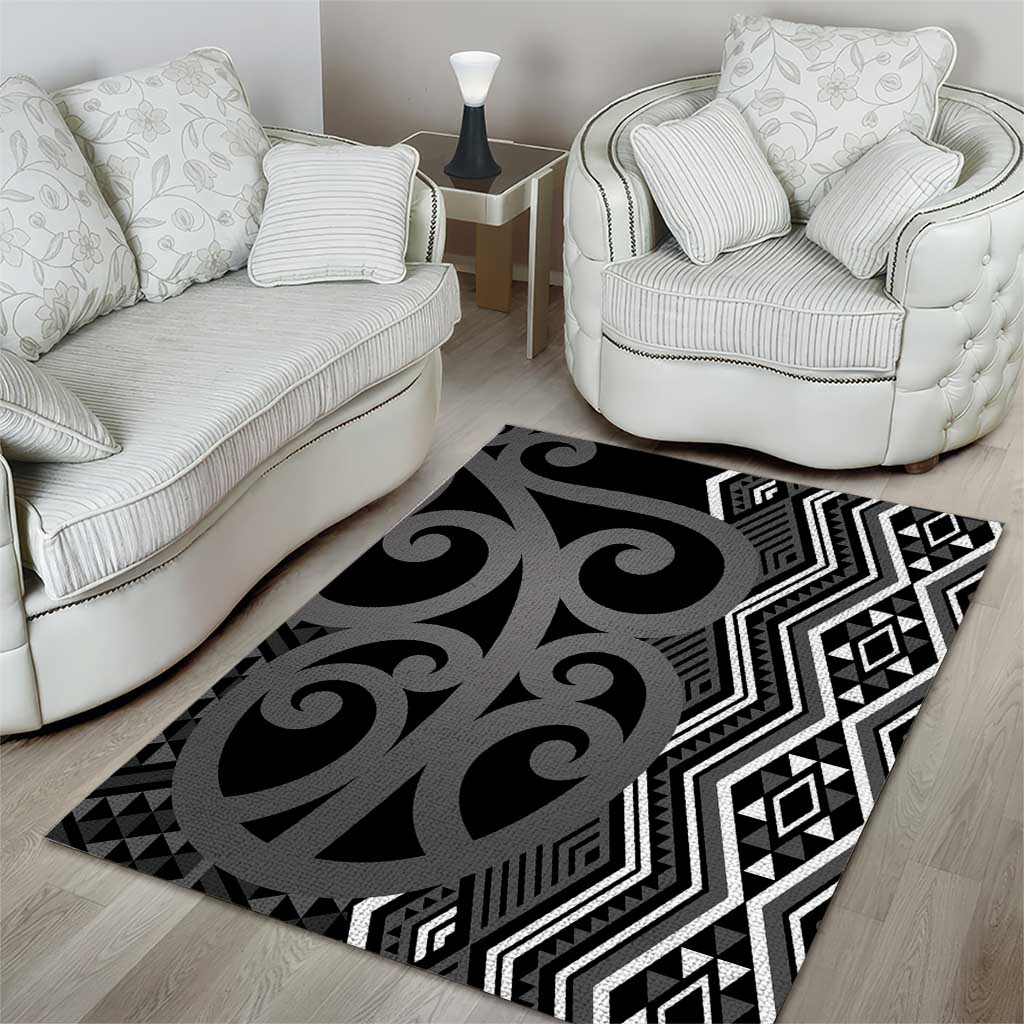 Maori Taniko Patterns Area Rug Black Patiki Motifs Mix Whakairo Ngaru LT7 - Polynesian Pride