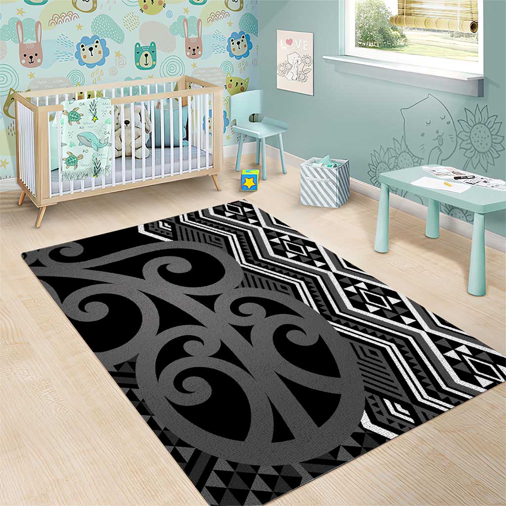 Maori Taniko Patterns Area Rug Black Patiki Motifs Mix Whakairo Ngaru LT7 - Polynesian Pride