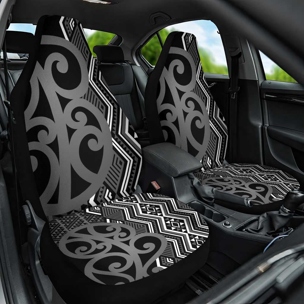 Maori Taniko Patterns Car Seat Cover Black Patiki Motifs Mix Whakairo Ngaru LT7 One Size Black - Polynesian Pride