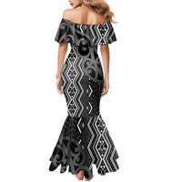 Maori Taniko Patterns Family Matching Mermaid Dress and Hawaiian Shirt Black Patiki Motifs Mix Whakairo Ngaru LT7 - Polynesian Pride