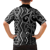 Maori Taniko Patterns Family Matching Off The Shoulder Long Sleeve Dress and Hawaiian Shirt Black Patiki Motifs Mix Whakairo Ngaru LT7 - Polynesian Pride