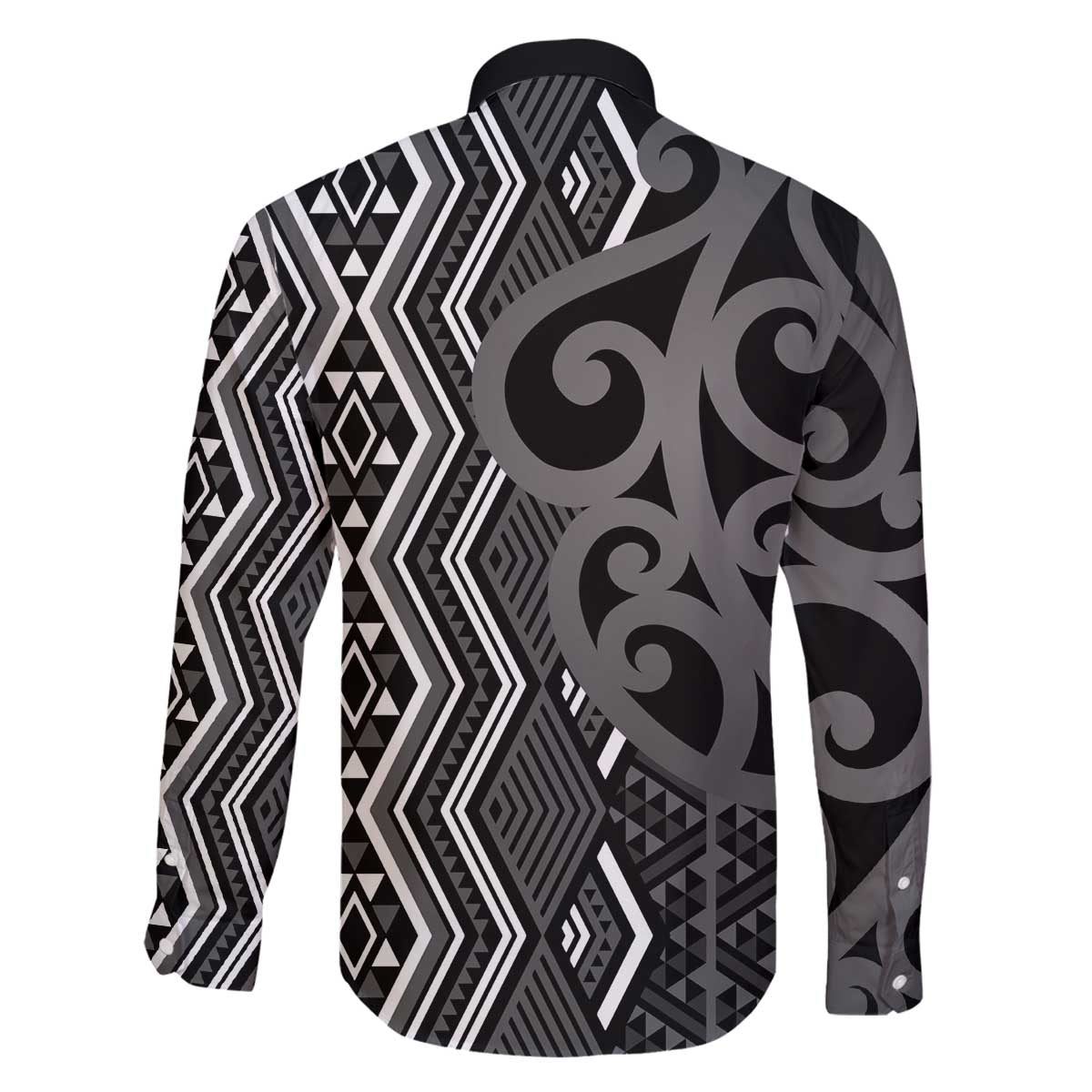 Maori Taniko Patterns Family Matching Off The Shoulder Long Sleeve Dress and Hawaiian Shirt Black Patiki Motifs Mix Whakairo Ngaru LT7 - Polynesian Pride